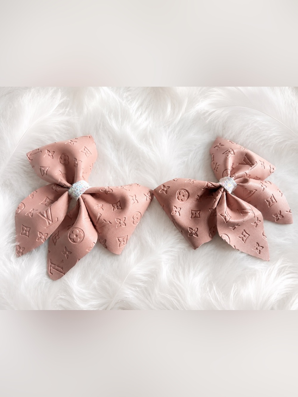 Pink Embossed Leatherette Kids Hair Bows